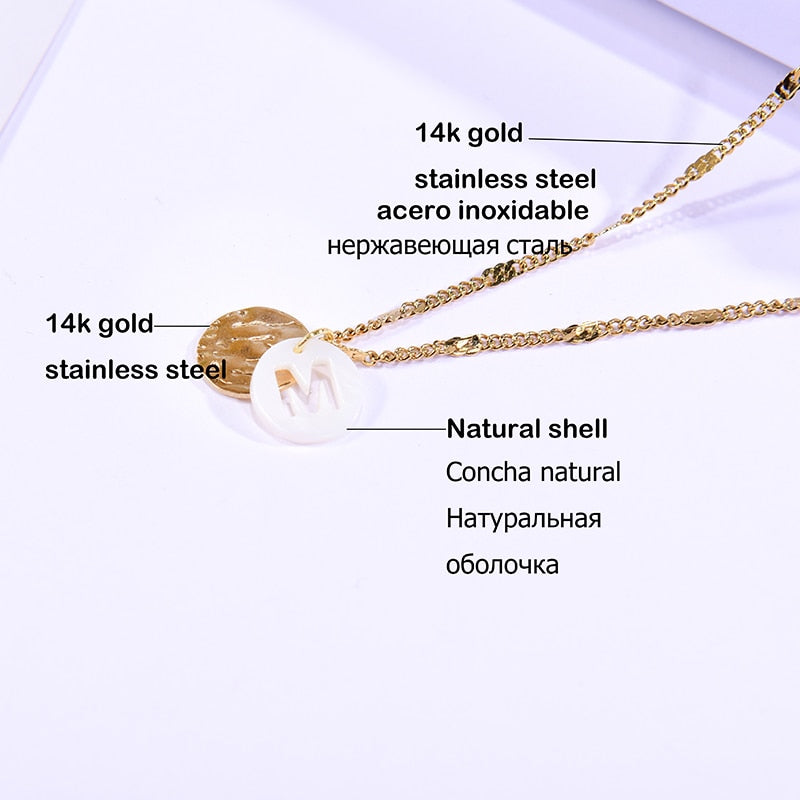 Gold Plated Stainless Steel Initial Necklace for Shell Letter