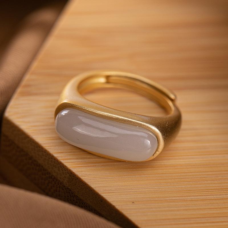 Natural Purple Jade long oval opening Ring