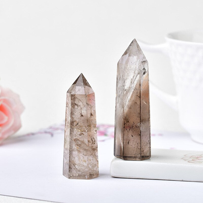 Natural Smoky Quartz Crystal Point Reiki Healing Prisms