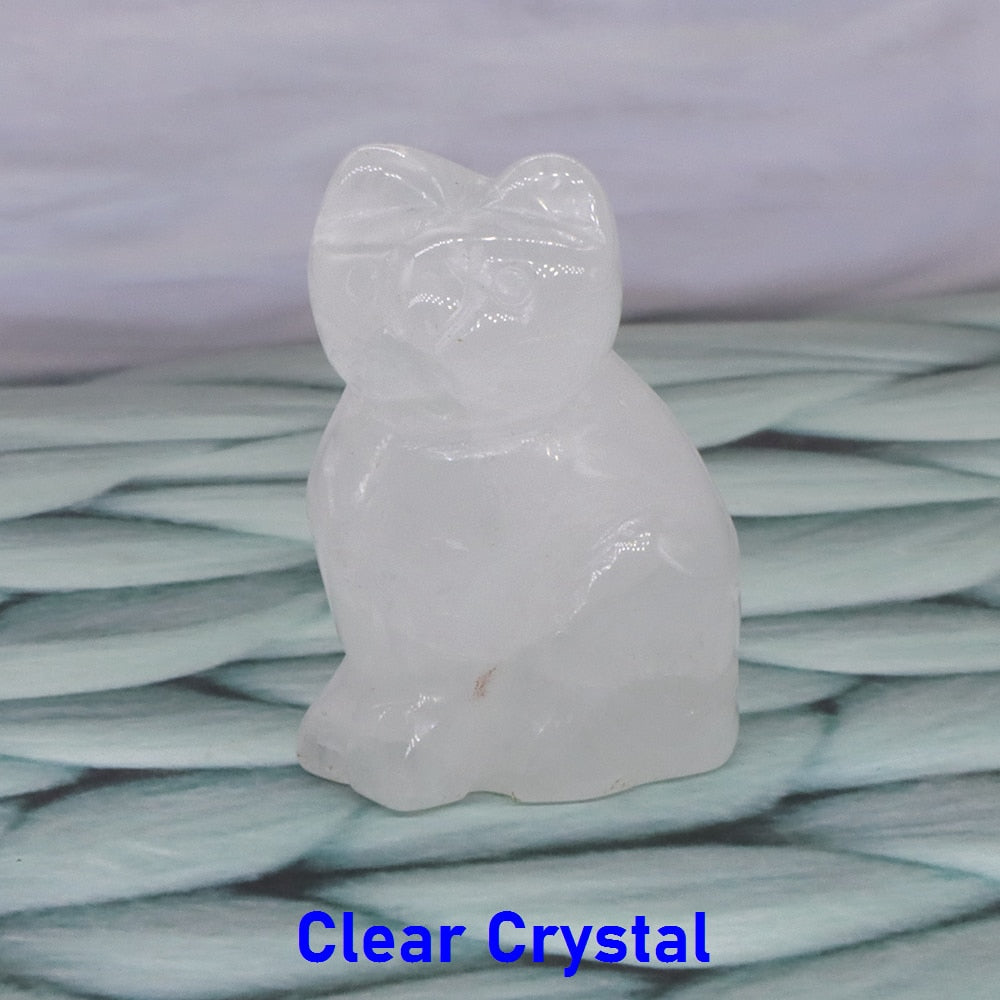 Cat Statue Natural Gemstone Carving Healing