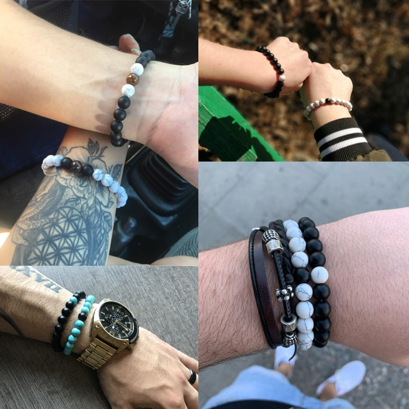 Bracelets For Women Lava Natural Stone White and Black