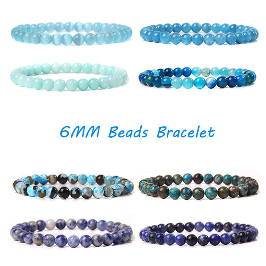 Natural Stone Blue 6MM Beads Bracelets For Women