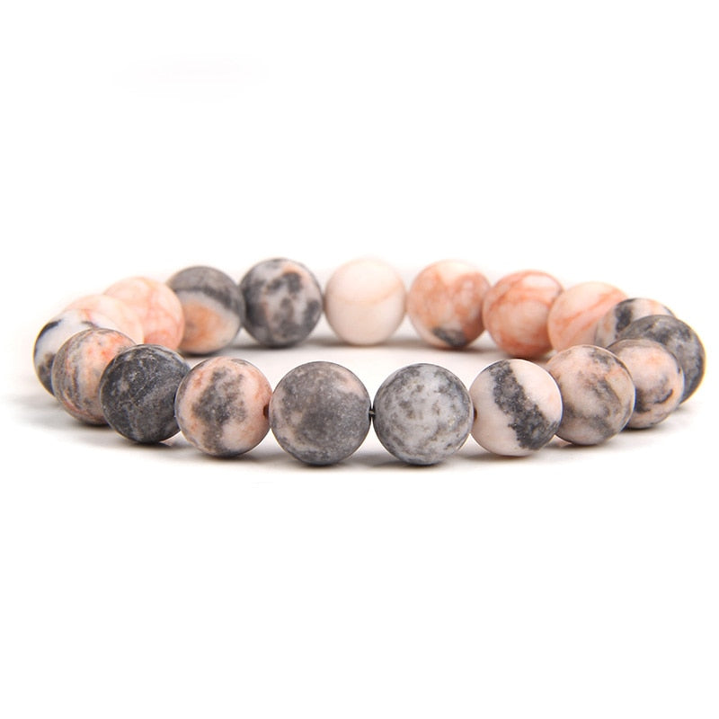 Natural Frosted Pink Zebra Jaspers Stone Bracelets