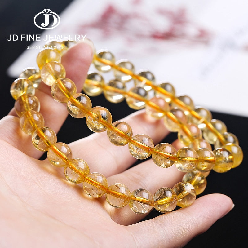 JD Natural Stone Citrines Yellow Crystal Beads Bracelet