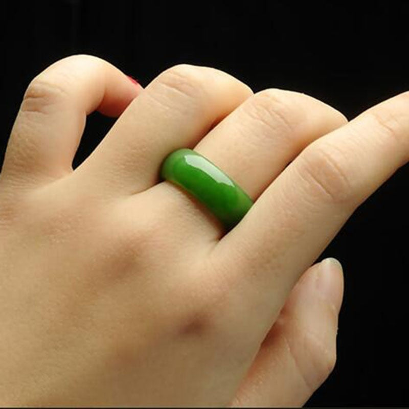 Natural Green Hetian Jade Ring Chinese Jadeite