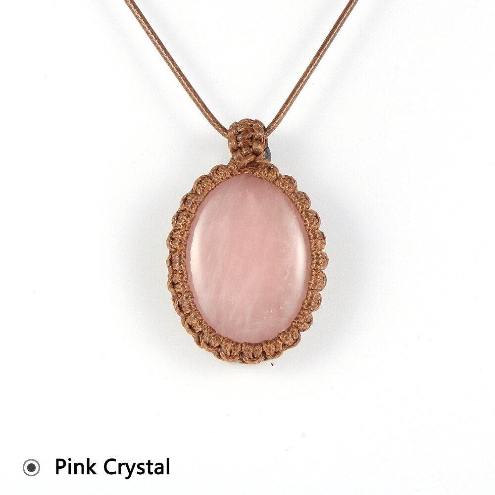 Women Men Natural Oval Gem Stone Necklace Crystal