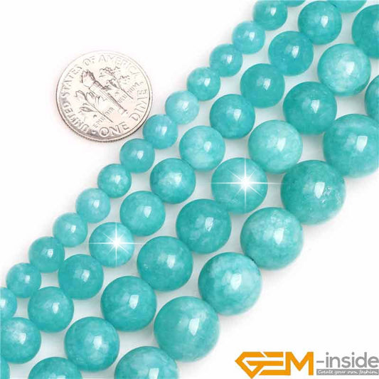 Blue Amazonite Color Jades Round Loose Beads