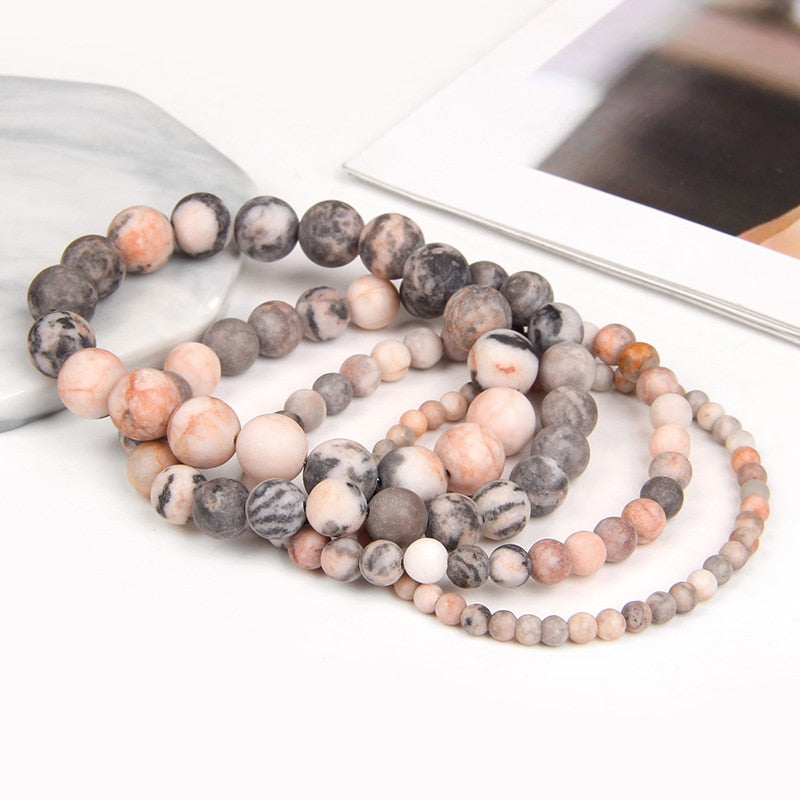 Natural Frosted Pink Zebra Jaspers Stone Bracelets