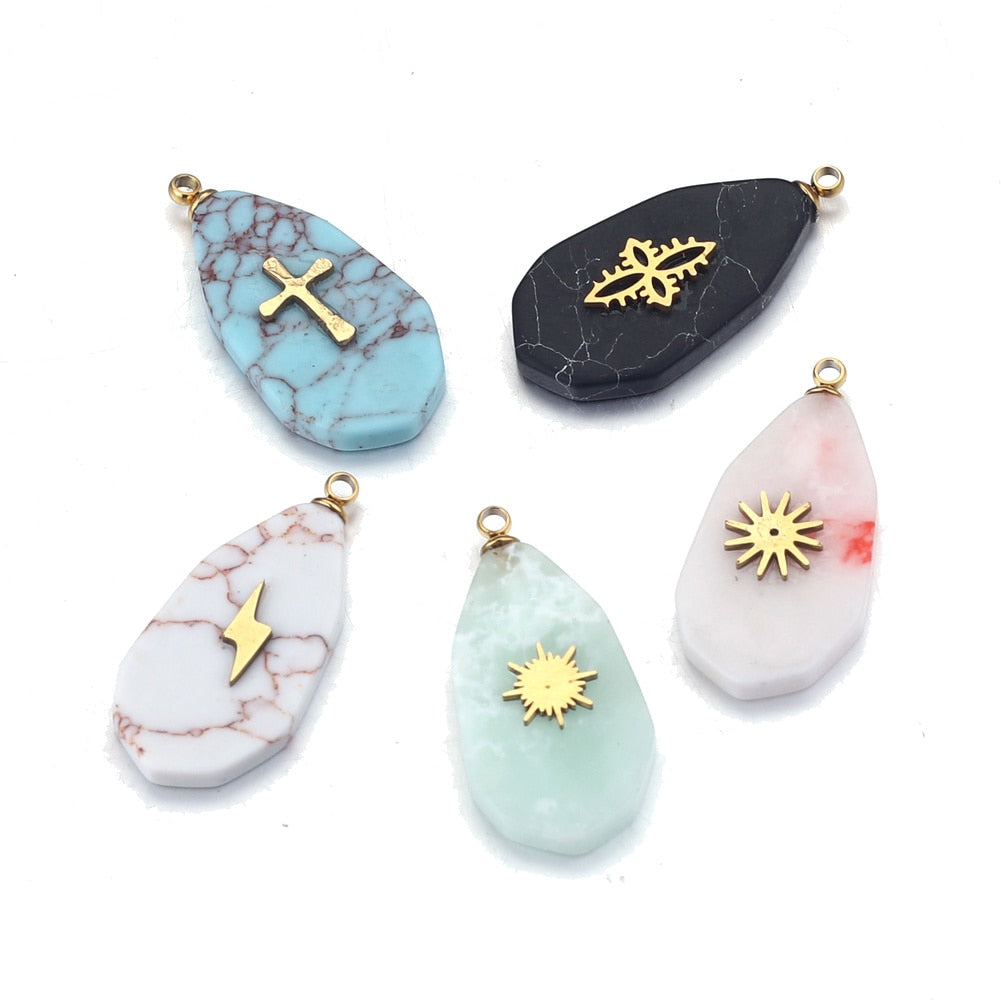 5pcs Natural Stone Drop shape Pendants Charms