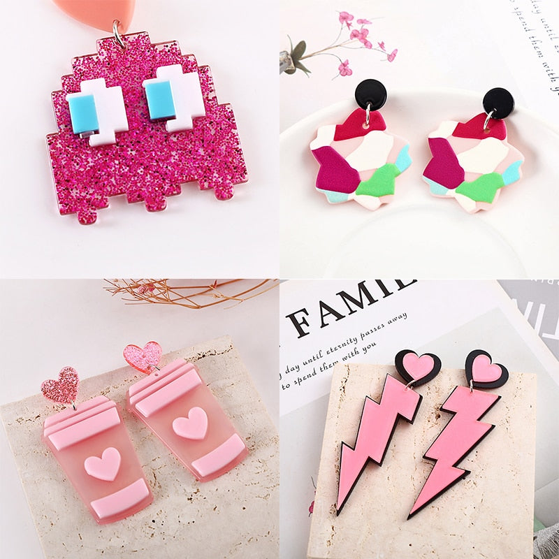 Exaggerated Colorful Geometric Drop Earrings