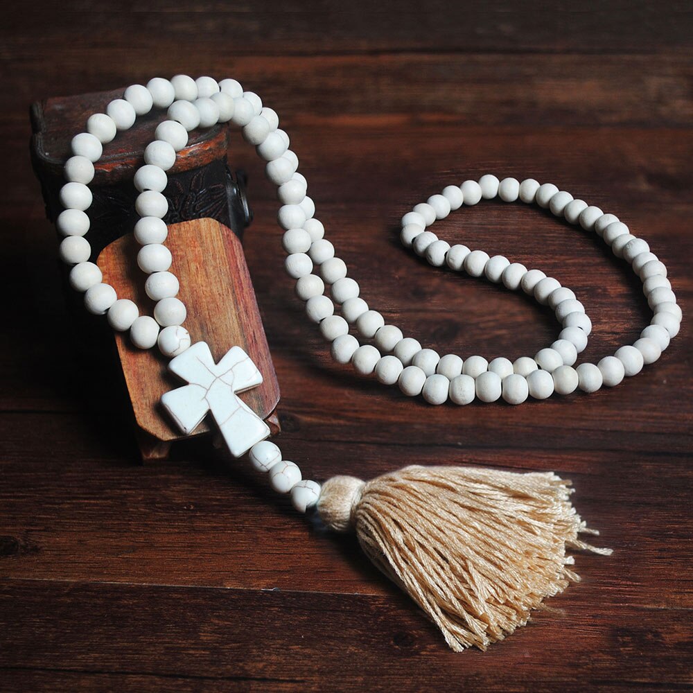 Bohemian Necklace Handmade Stones Tassels Wood