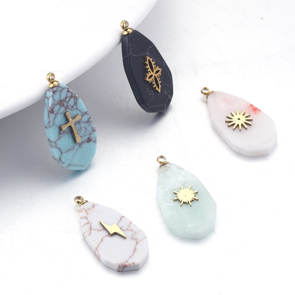 5pcs Natural Stone Drop shape Pendants Charms