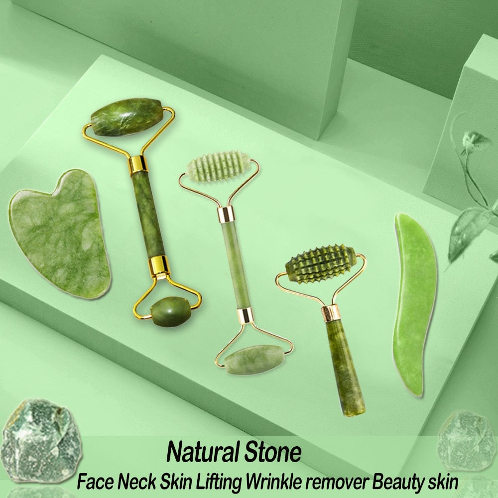 Face Massager Jade Roller Scraper Facial Neck