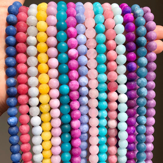 Matte Blue Pink Jades Beads Natural Stone Frost Round