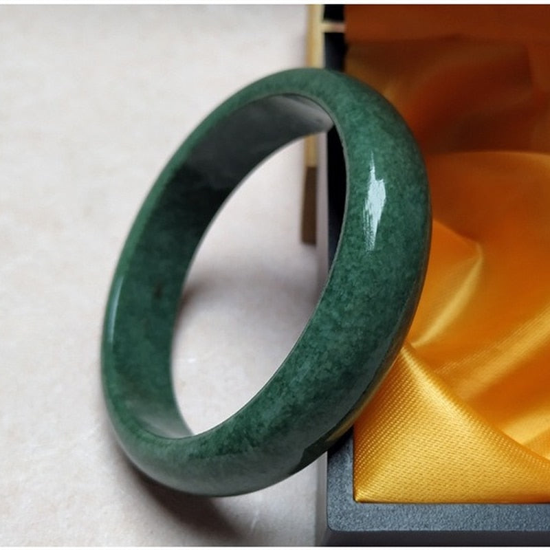 Natural Dark Green Hand Carved Wide Jade Bracelet