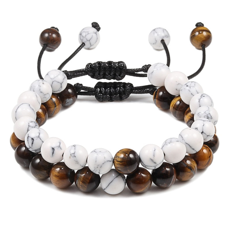 Men Bracelet Tiger Eye Stone Braided Black