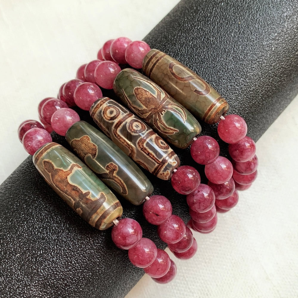 Healing Reiki Stone Natural Tibetan Dzi Agates Bracelet
