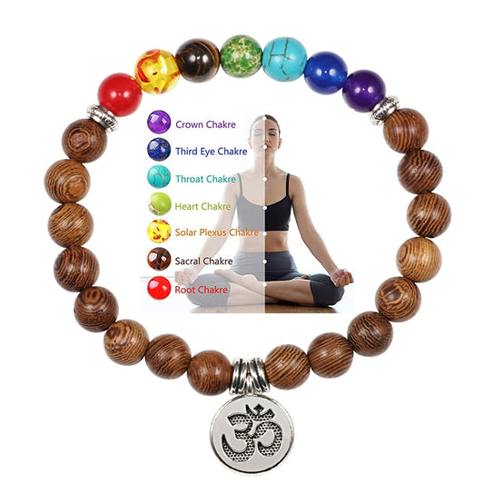 7 Chakra Bracelet Natural Lava Stone Wooden Bead