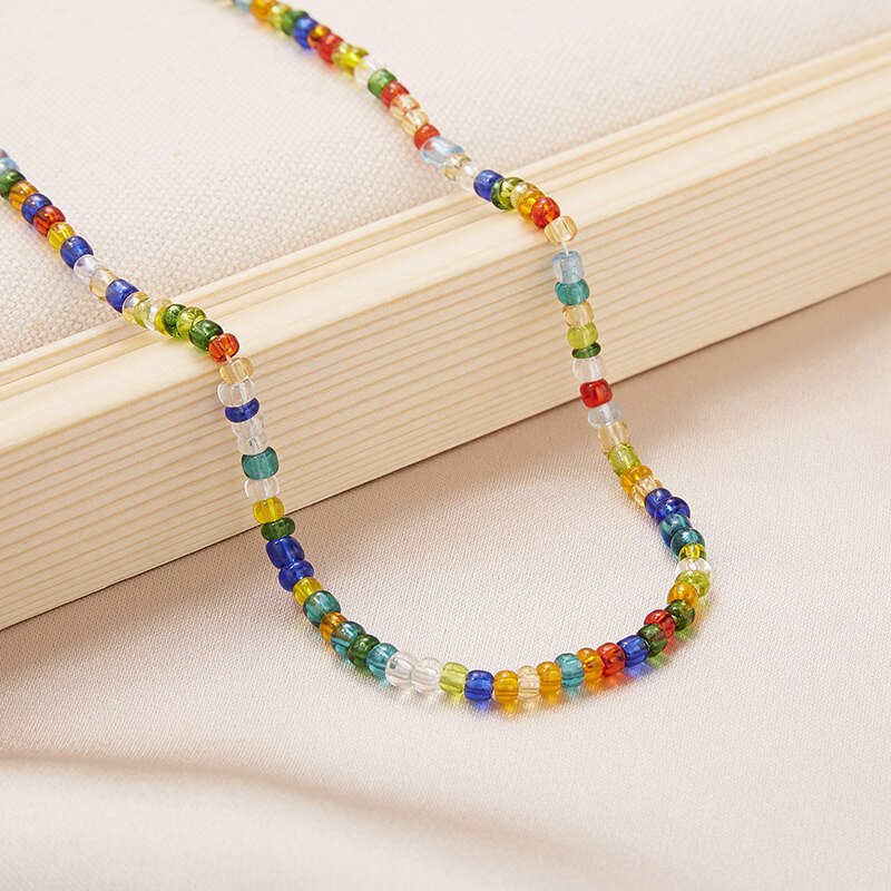 Boho Chic Seed Beads Necklace Colorful Neck Chain