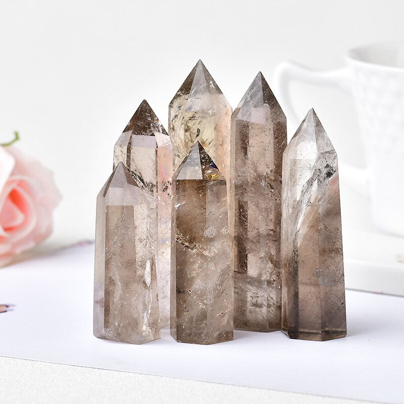 Natural Smoky Quartz Crystal Point Reiki Healing Prisms