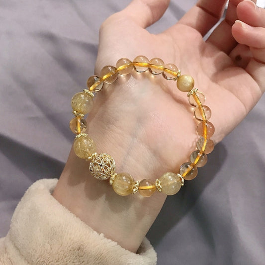 Natural Rutilated Quartz Citrine Crystal Beads