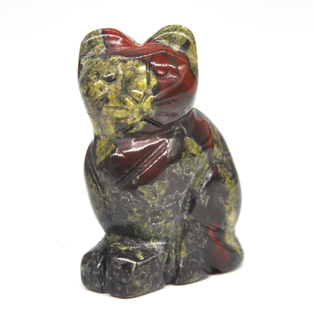 Cat Statue Natural Gemstone Carving Healing