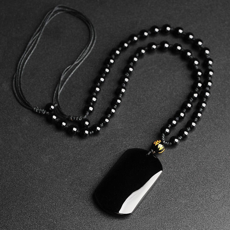Natural Black Obsidian Beads Necklace Hand