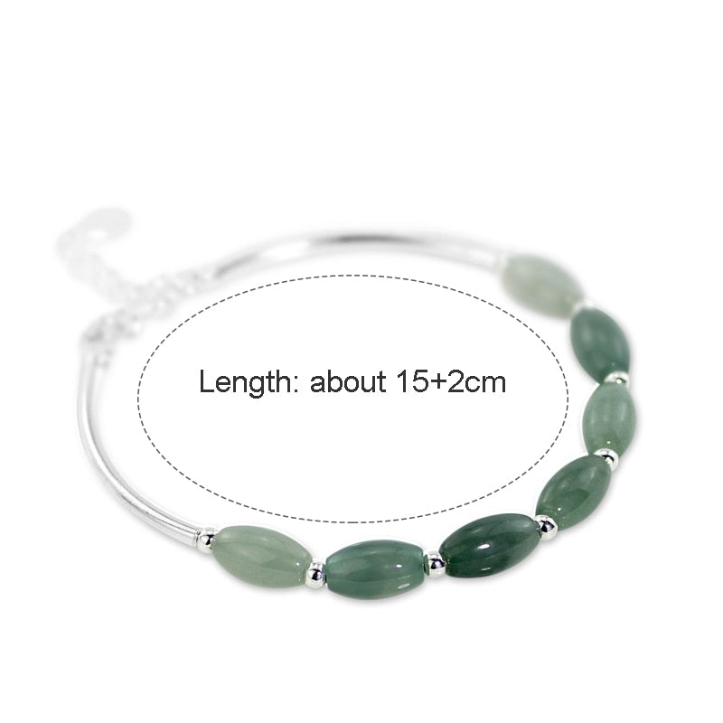 Natural Stone Green Jade 925 Sterling Silver Bangle Bracelets