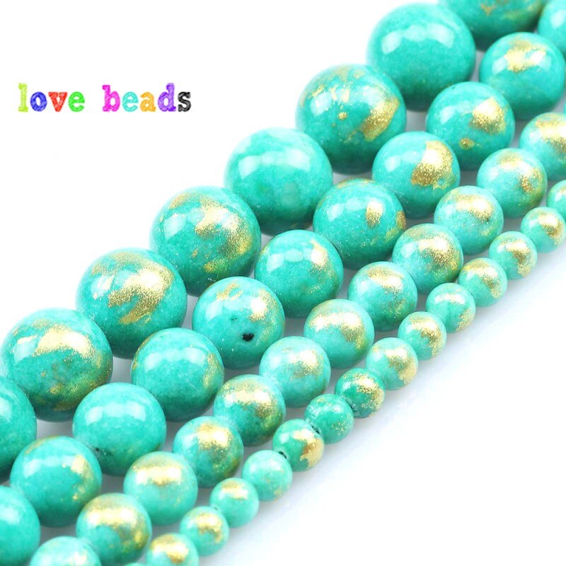 Jades with Gold Lapis Lazuli Round Loose Stone Beads