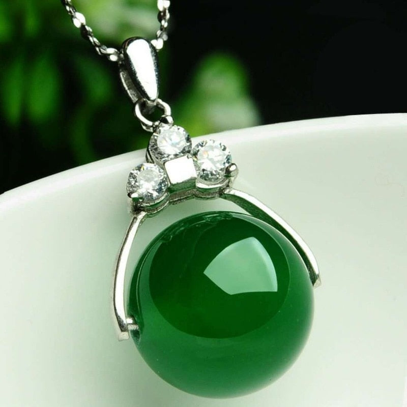 Natural Green Jade Chalcedony Round Agate Pendant