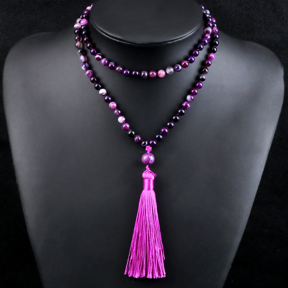 Fashion Tassel Necklace Women Men Charm Purple