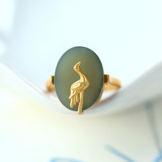 Hetian jade cloud crane opening adjustable ring