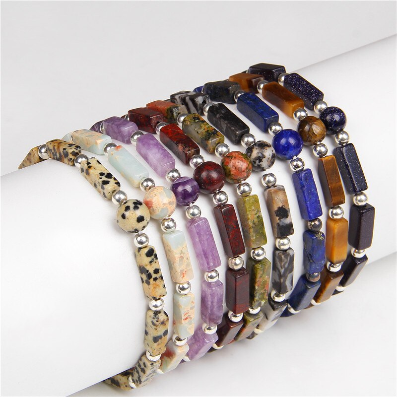Beads Charm Bracelets Natural Amethysts Rectangle Stone