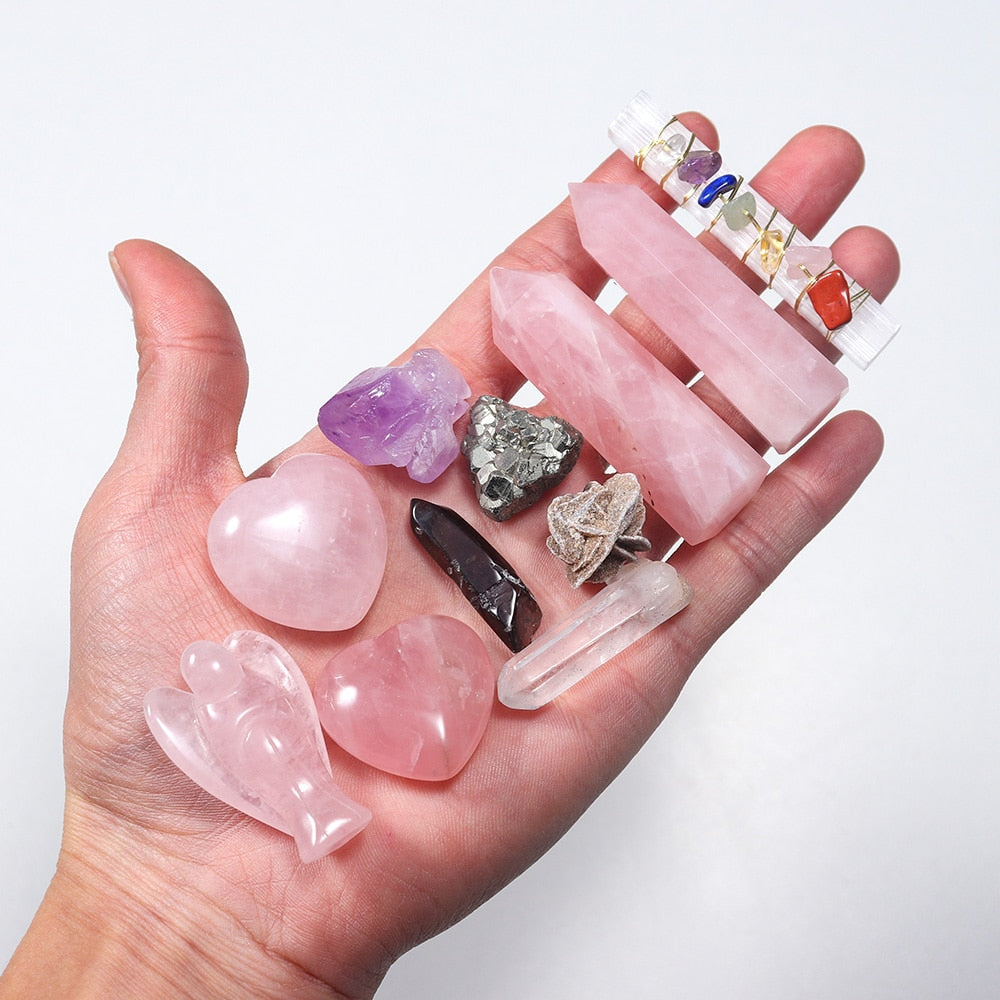 Natural Crystal Set Amethyst Clear Quartz Rose Quartz