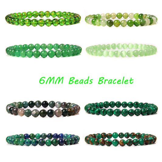 Green Natural Stone 6MM Beads Bracelets For Women