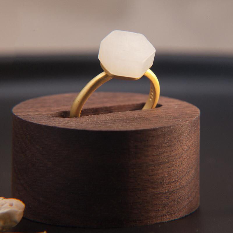 SNew silver inlaid natural Hetian white jade ring