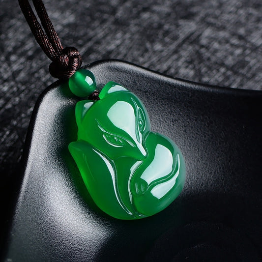 Jade Fox Necklace Pendant Natural Green White