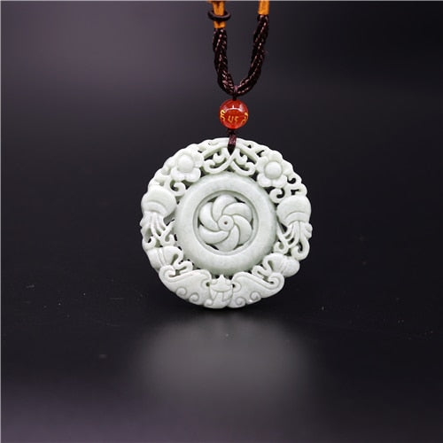 Jade Flower Bat Pendant Necklace Charm Jewelry