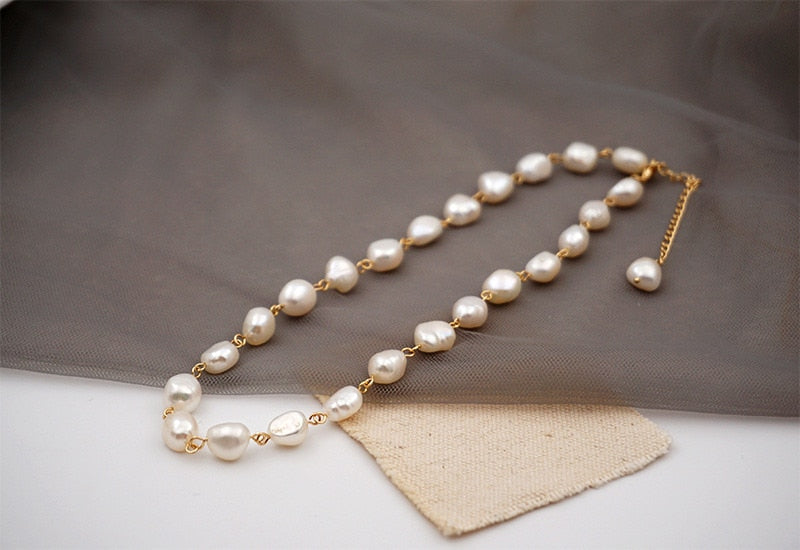 Natural fresh water pearl natural stone necklace