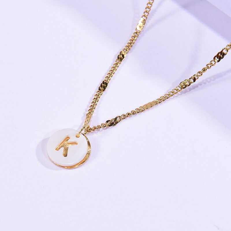 Gold Plated Stainless Steel Initial Necklace for Shell Letter