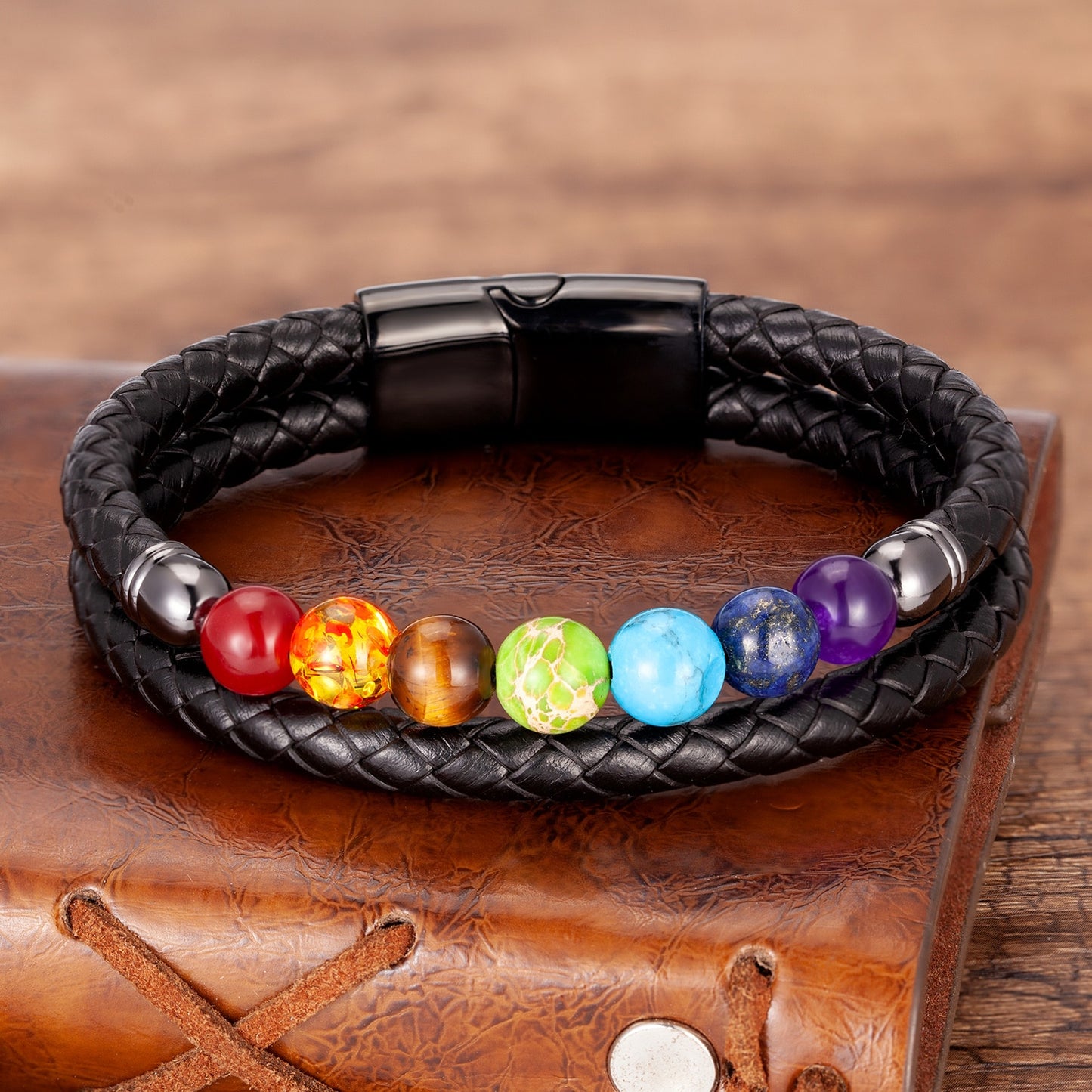 Men Bracelet 7 Color Natural Yoga Healing Stone