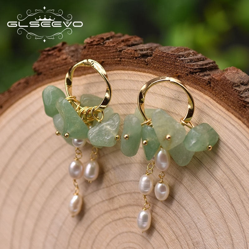 Silver Jade Natural Freshwater White Pearl Drop Earrings