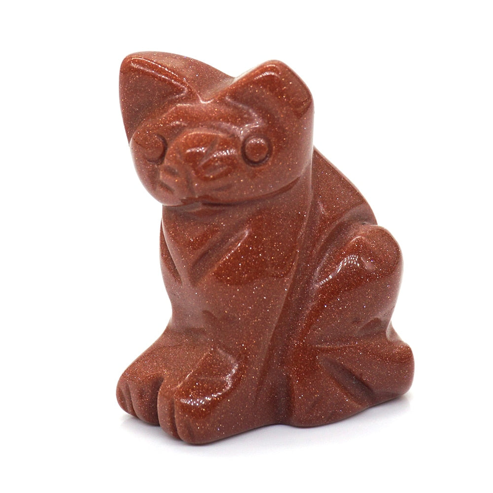 Cat Statue Natural Gemstone Carving Healing