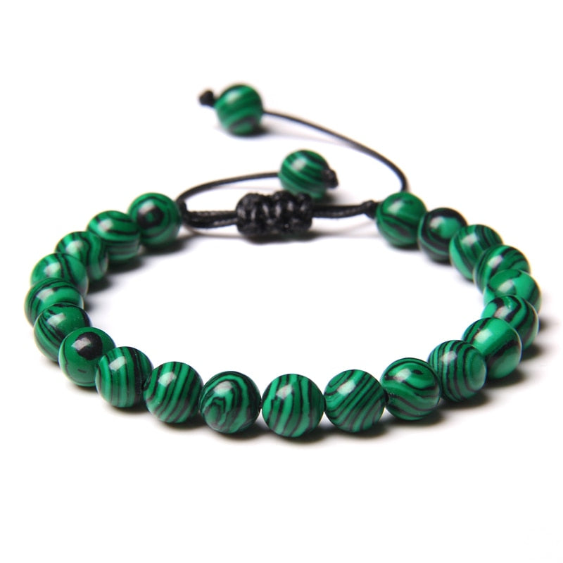 Green Natural Stone Beads Braided Bracelet Malachite