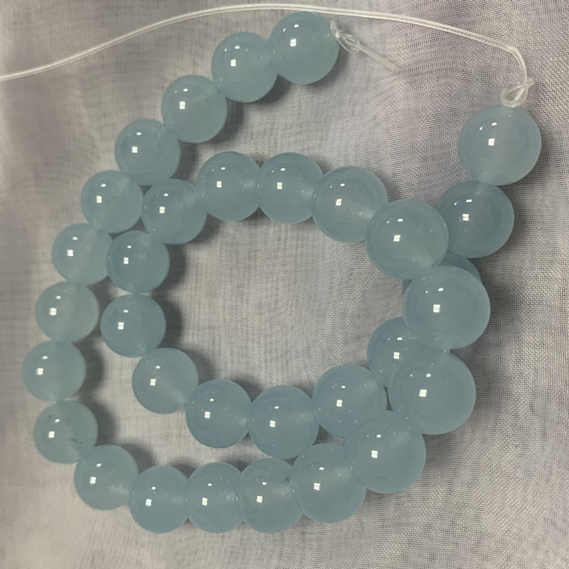 Natural Stone White Blue Chalcedony Jades Beads Round