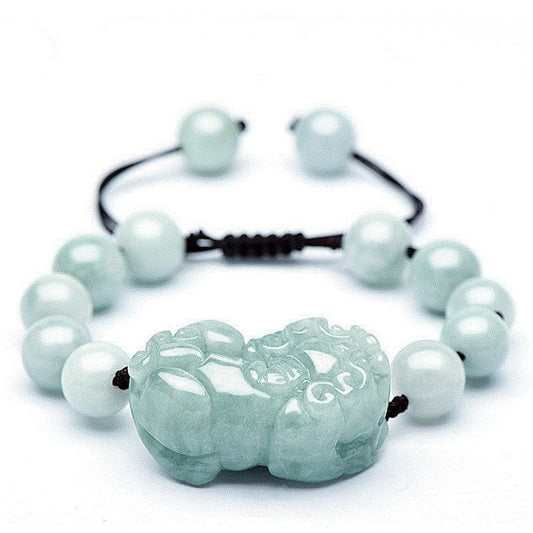 Natural Jade Emerald 10mm Beads Pixiu Bracelet