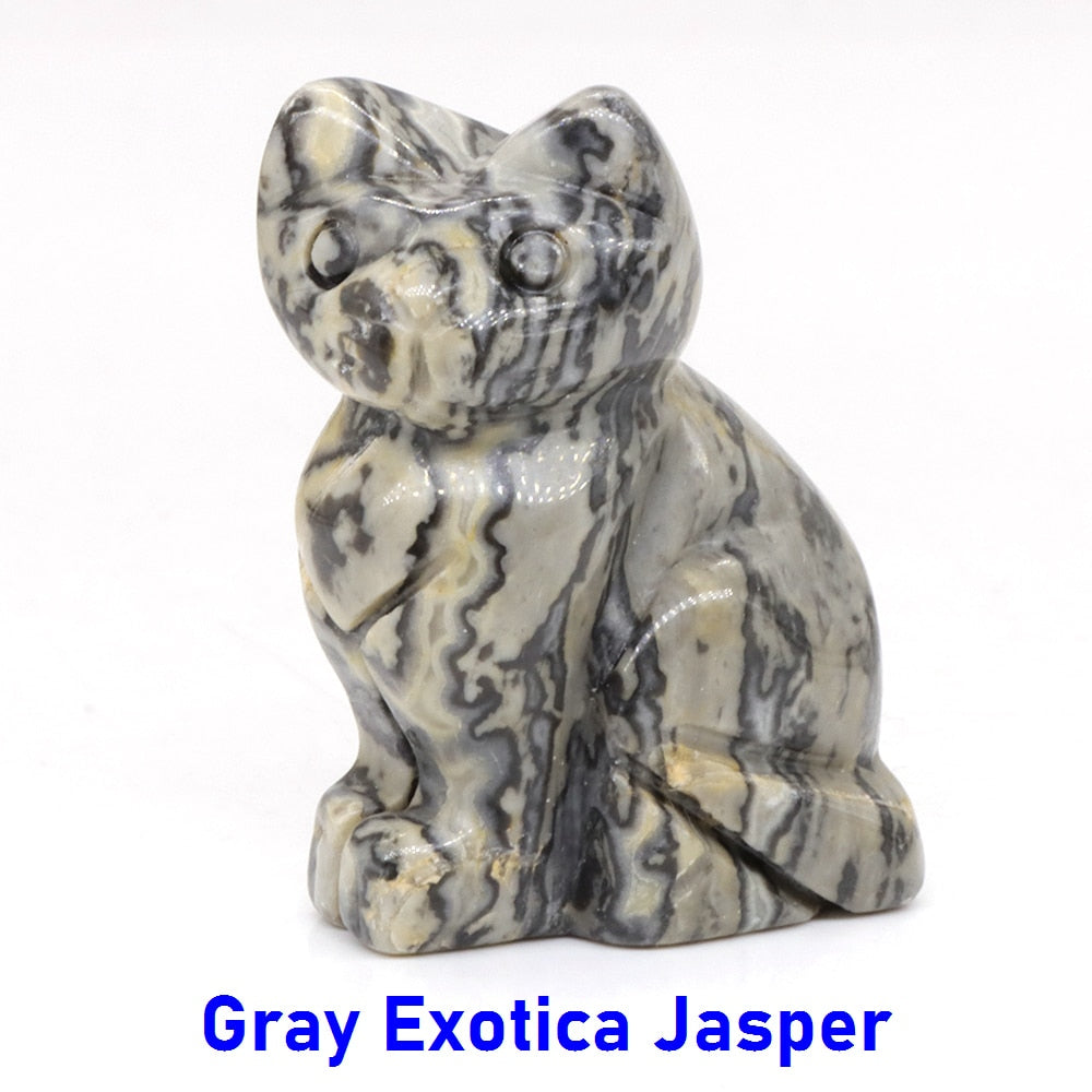 Cat Statue Natural Gemstone Carving Healing