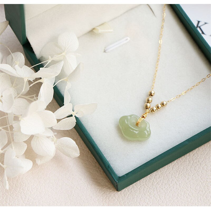 Ethnic 925 Silver Imitation Hetian Jade Necklace