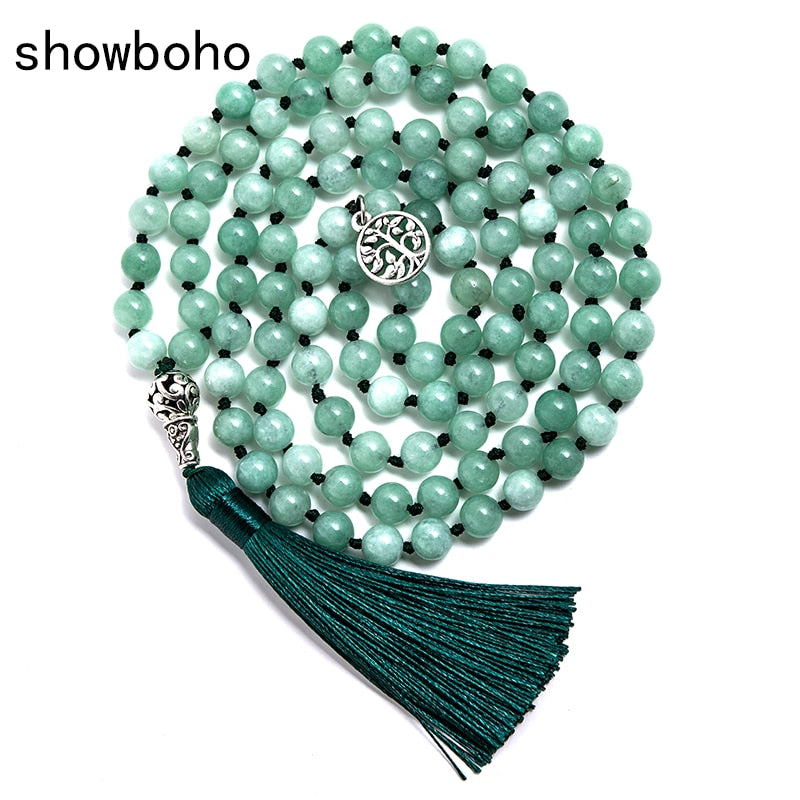 8mm Burmese Jade Knotted Beaded Mala Necklace