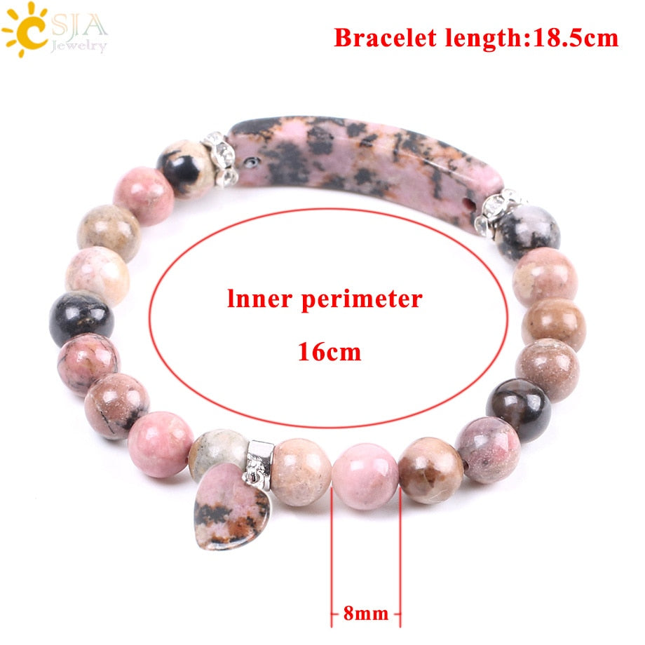 Natural Stone Crystal Bracelet Line Rhodonite Love Heart